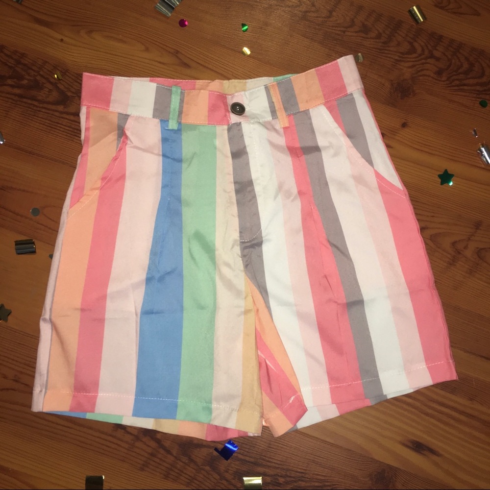 Striped causal summer shorts with button & zipper